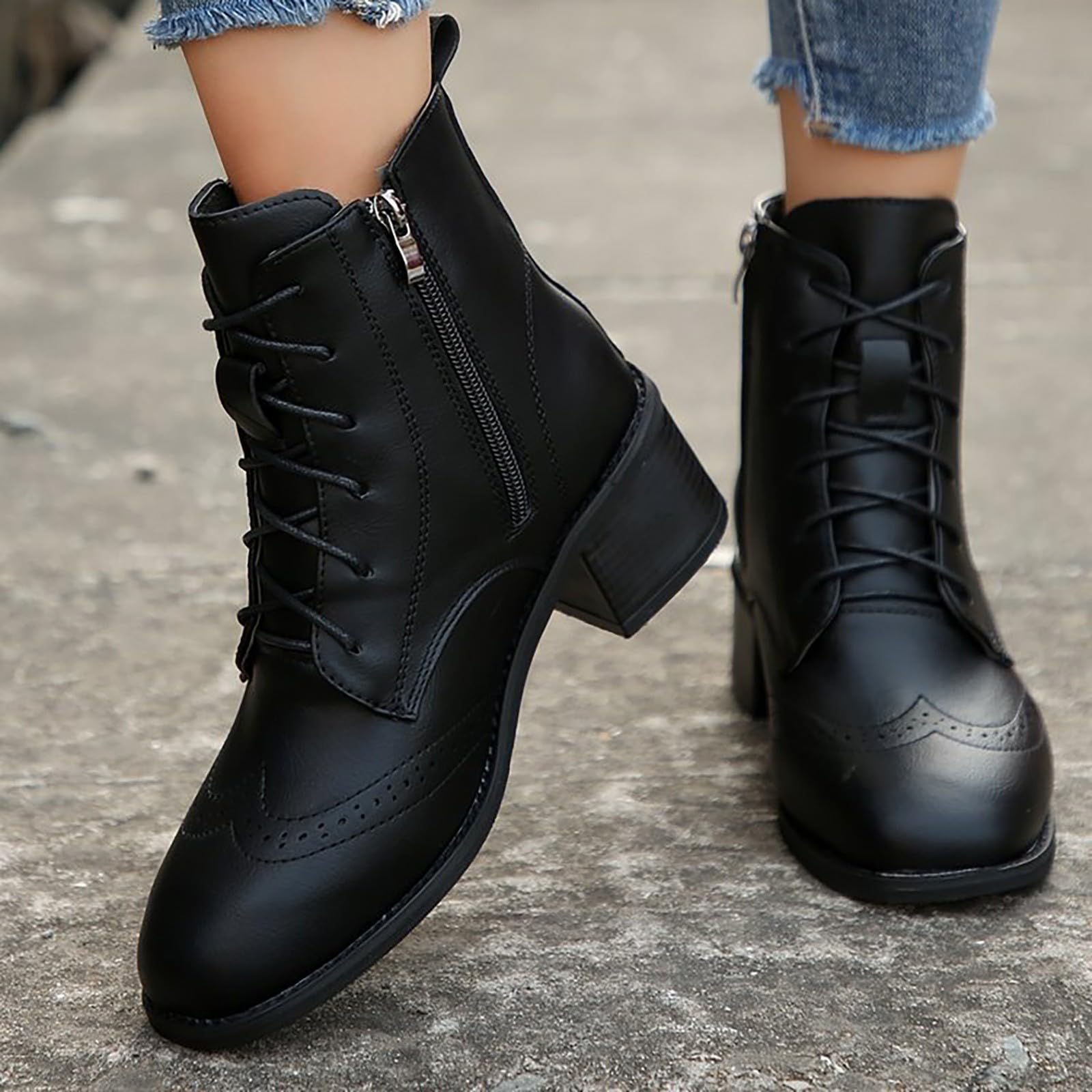 Bottes courtes pour femme - Doublées élégantes avec talon fin - Bottines vintage à bout rond - Bottes western tendance - Bottes de loisirs noires confortables