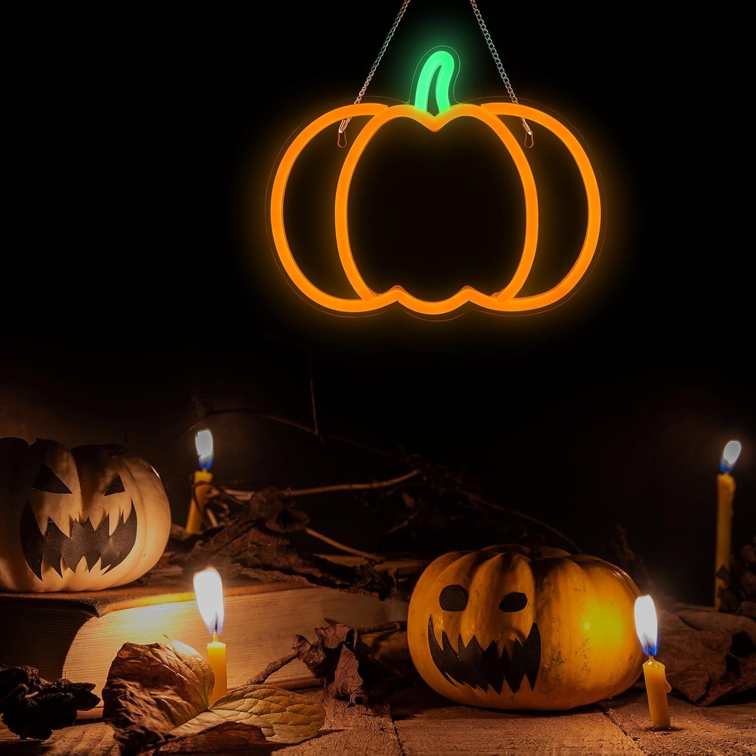 Halloween Decorations Pumpkin Neon Sign, 7.3*9in Dimmable Neon Sign Hanging for Wall, Indoor Cute Vintage Fall Thanksgiving Decor for Table Home Kitchen Bedroom Living Room Bar Pub Club Party, Indoor Battery Operated or USB - Image 8