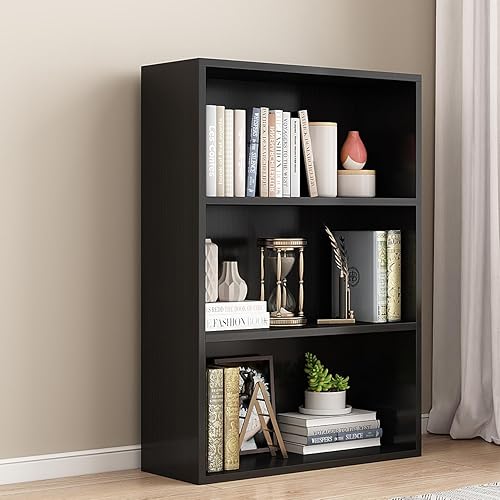 Estantería de 3 estantes, estantería alta de madera y estanterías, estantes de exhibición de cubos de 3 niveles, organizador de almacenamiento