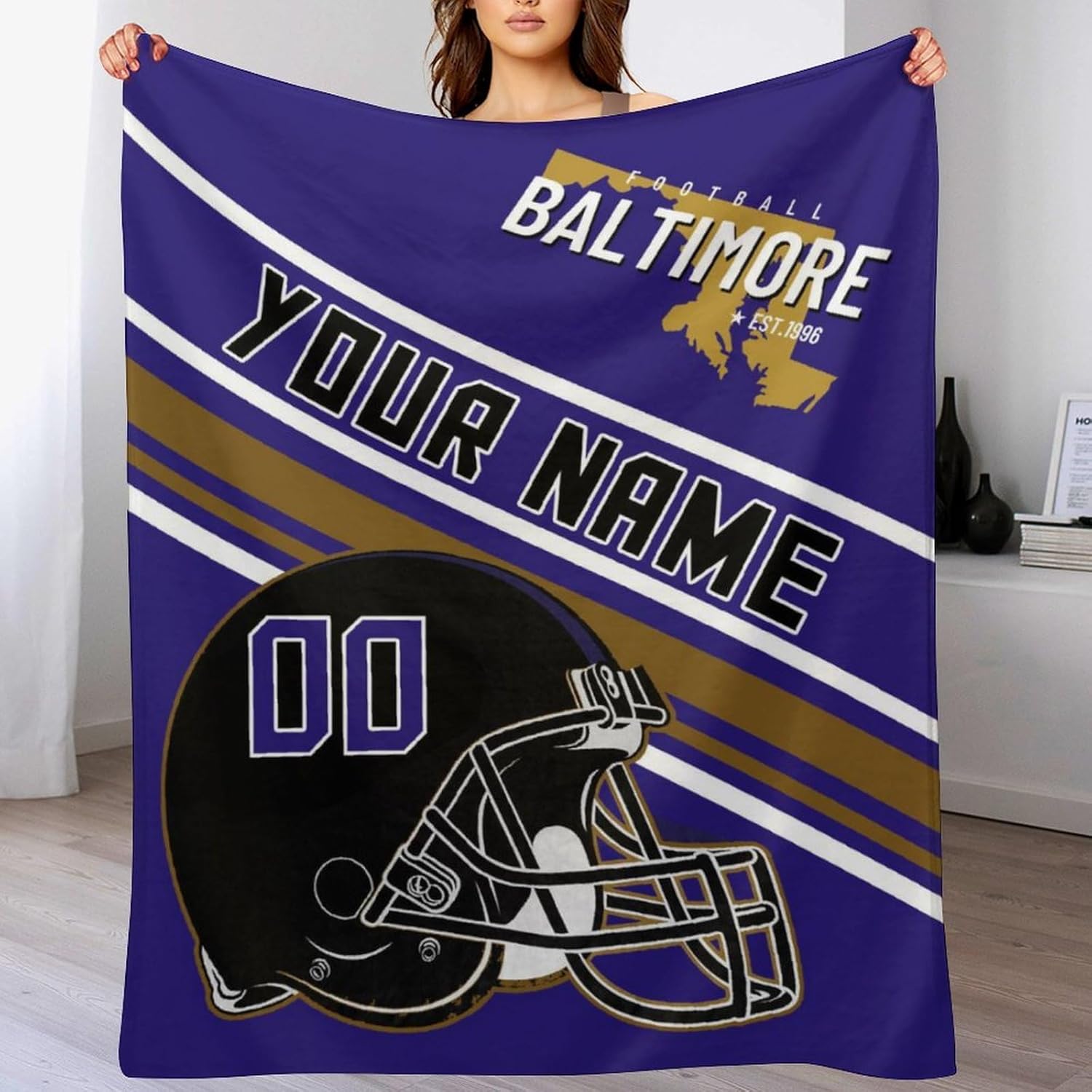 Personalized Football Throw Blanket Add Name and Number