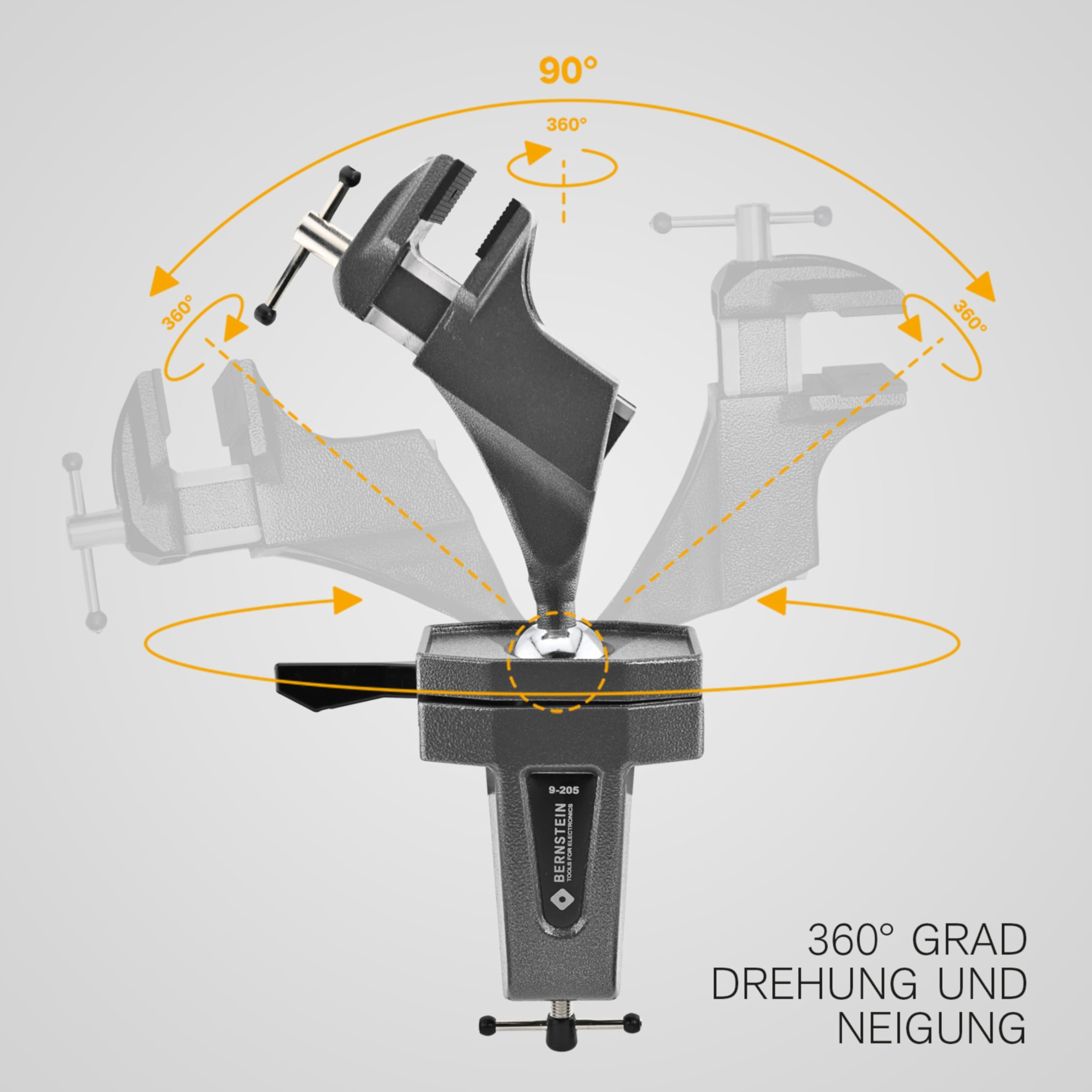 BERNSTEIN Spannfix Kugelgelenk Schraubstock Drehbar 360° + 45° Neigbar | Zum Anklemmen | Ganz aus Stahl geschmiedet | Unzerbrechlich | Höchste Präzision