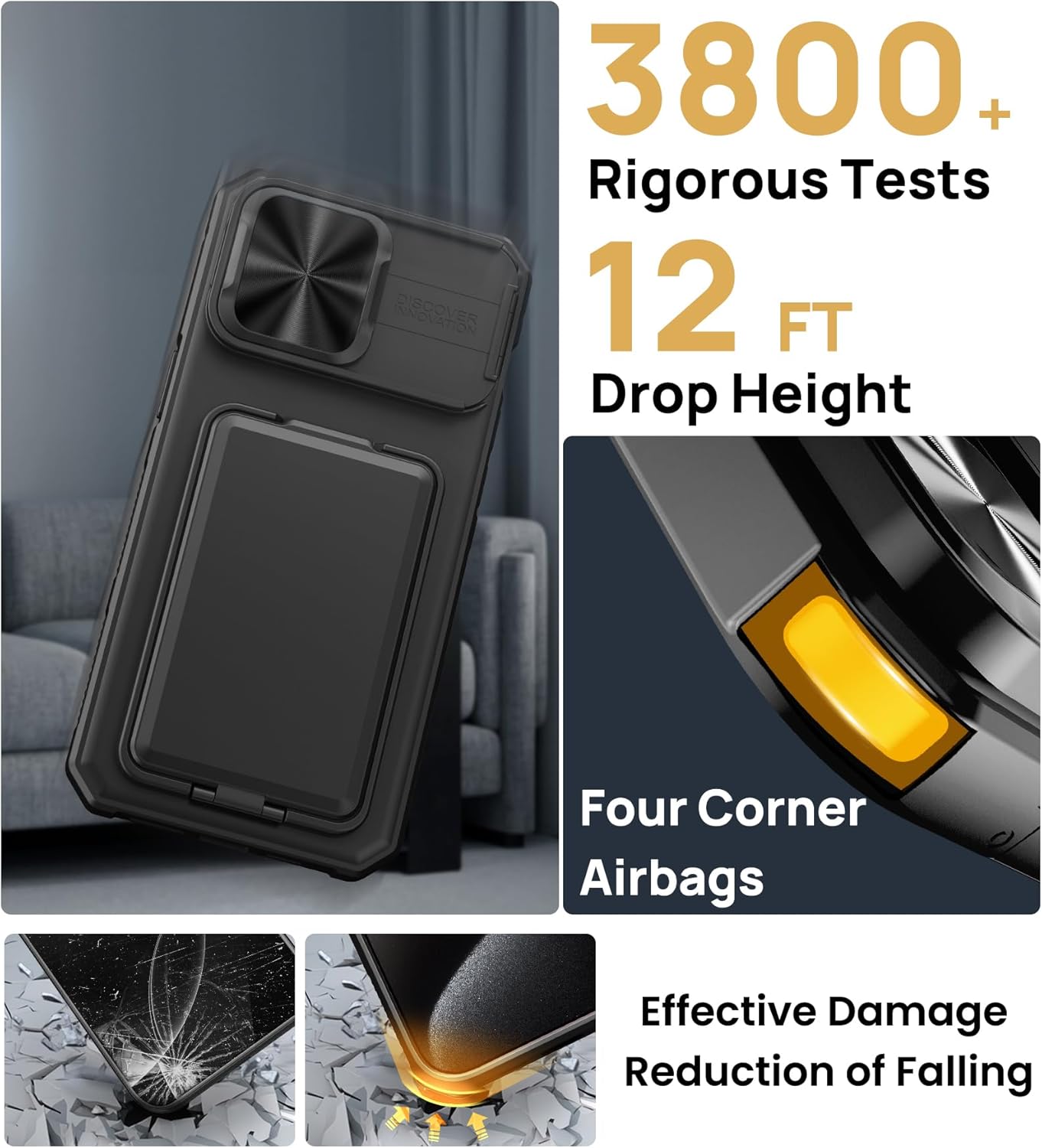 SSLOTSCASE for iPhone 15 Pro Max Case with Card Holder & Kickstand & Slide Camera Lens Cover & Camera Stand & Wallet, Military-Grade Heavy Duty Phone Case Cover for iPhone 15 Pro Max 5G 2023, Black - Image 6