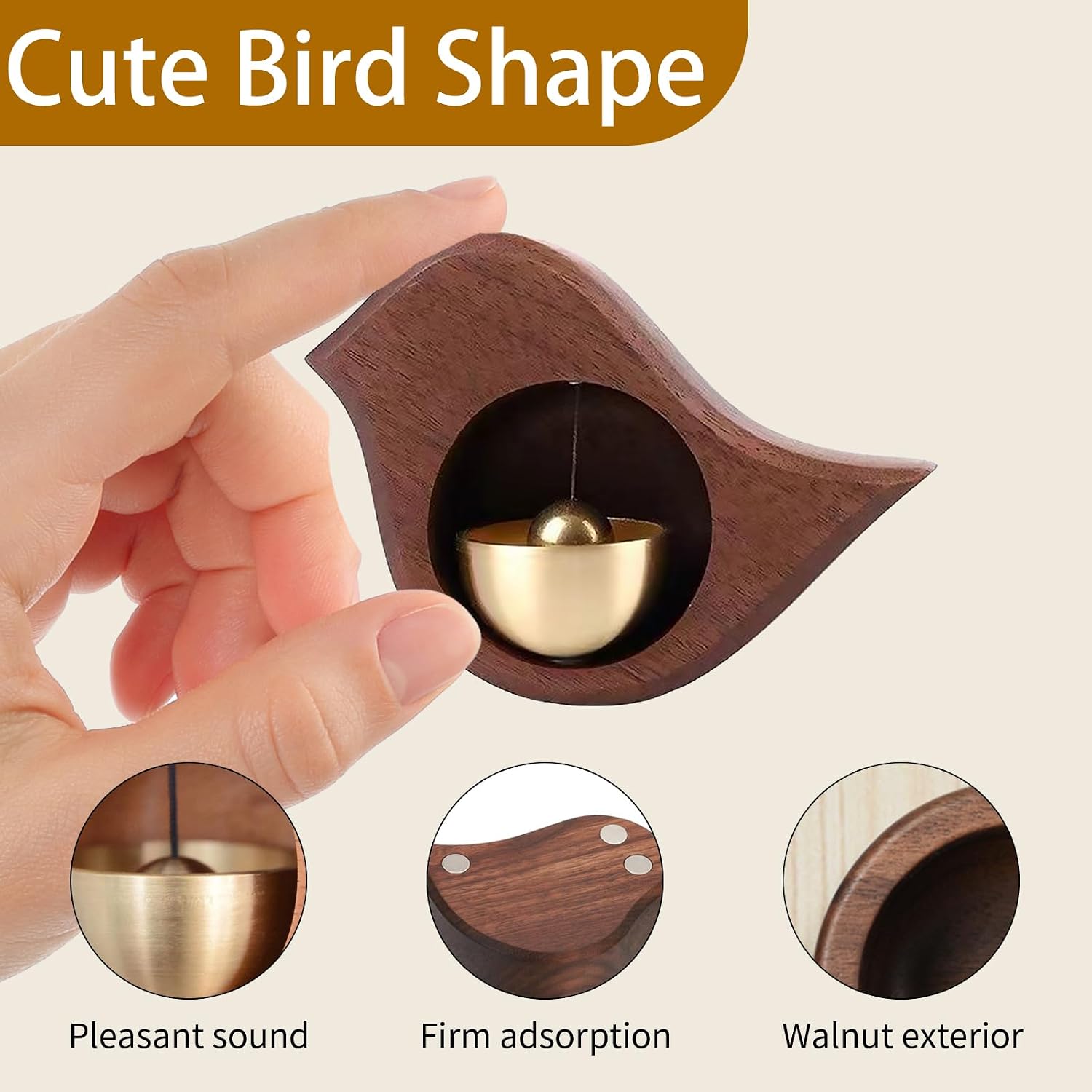 Wooden Shopkeepers Bell for Door Opening, Decorative Hanging Doorbell for Business Store When Entering, Antique Door Bell Chime for Home Refrigerator, Porch, Creative Crafts Gift(Bird)