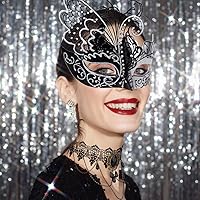 Vista 34 de IETANG - Antifaces venecianos para parejas, baile de máscaras, accesorios de disfraz o fiesta, 1 par Negro