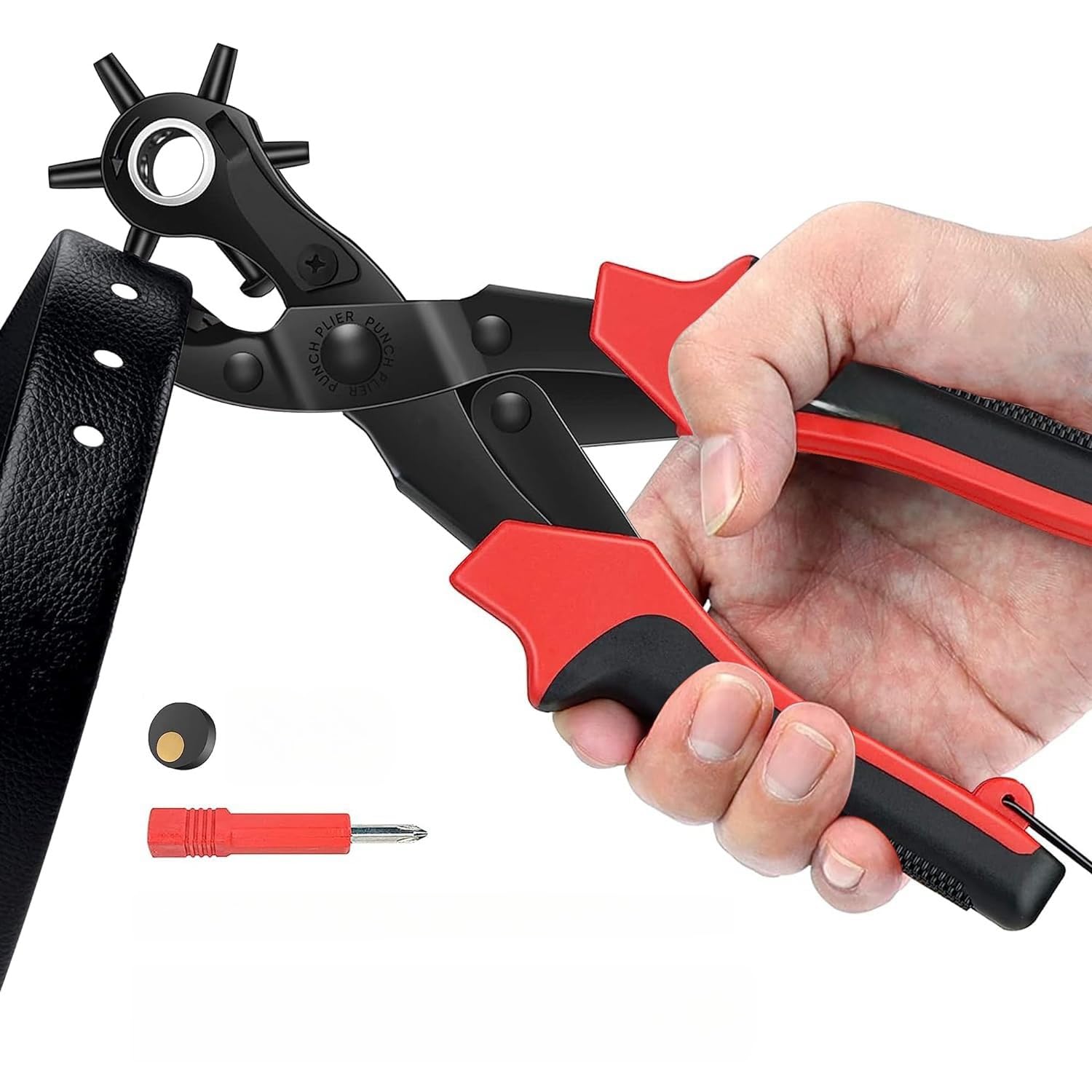THE WHITE SHOP 2 in 1 Leather Hole Punch Eyelet, Hole Puncher, Grommet Pliers, for Shoes Leather Clothes Belt (Color : Red)
