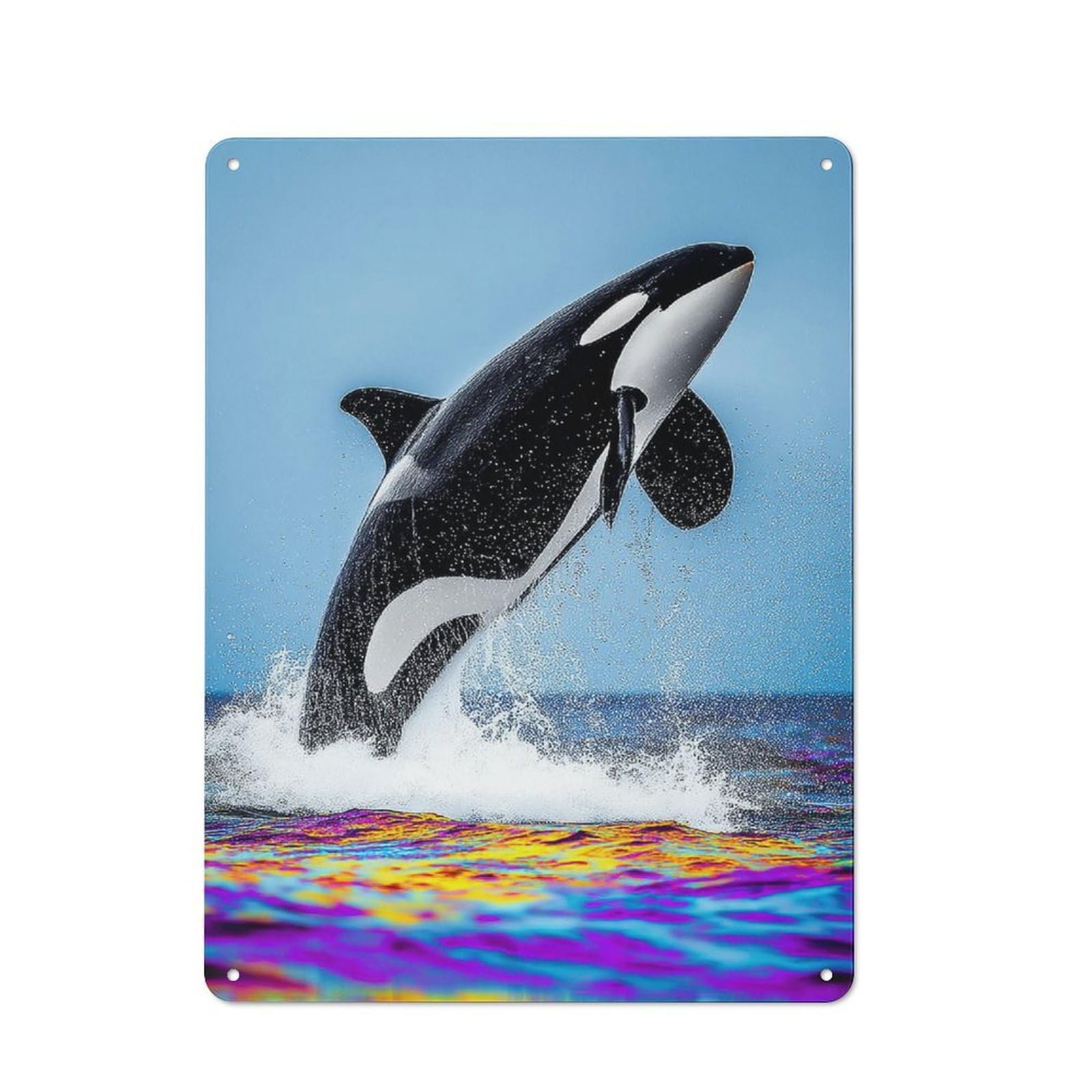 Junmoney Orca Leaping In Vibrant Waters Retro Metal Sign 40X30cm, Garage Style Shed Wall Plaque For Garage, Hobby Room, Office Or Man Cave