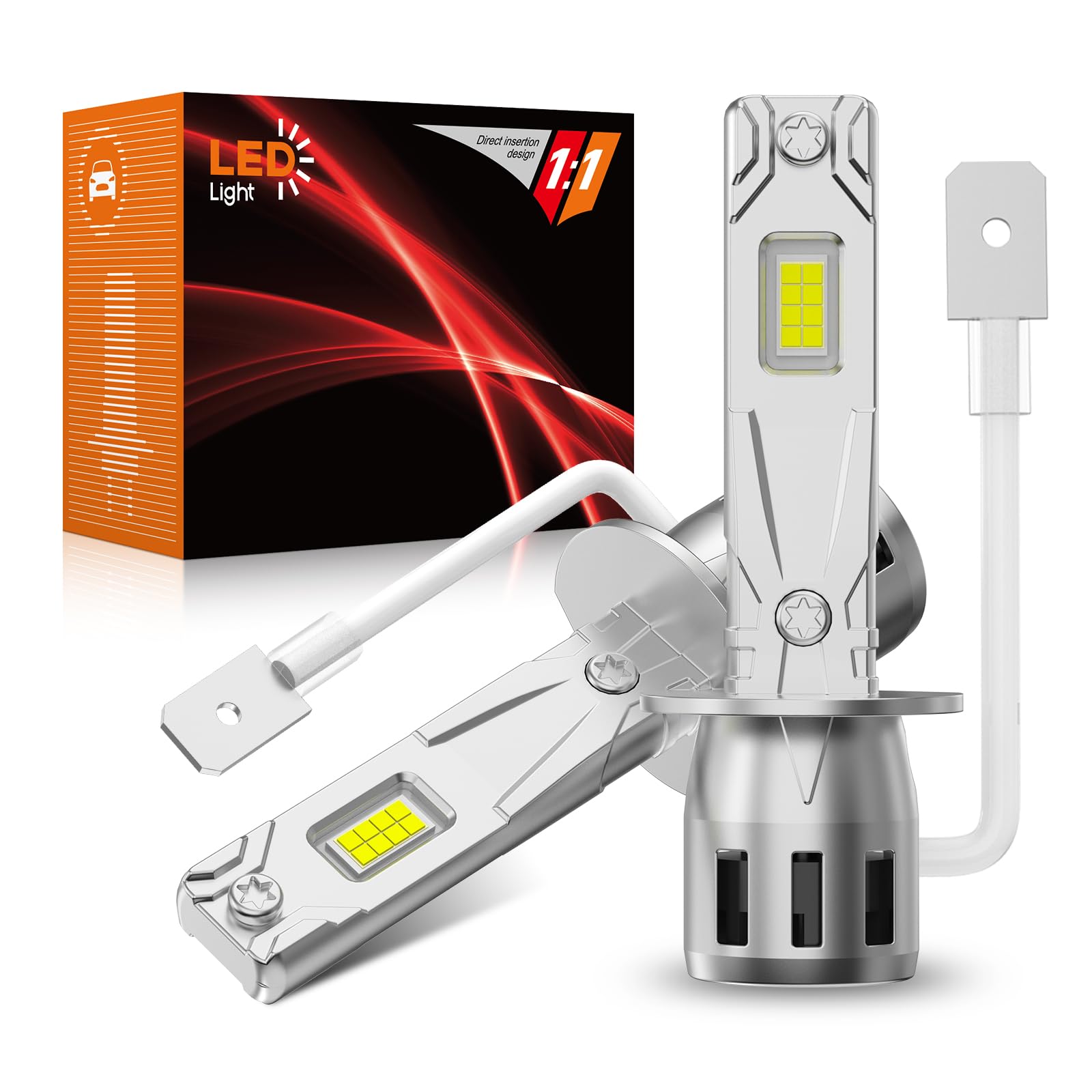 Lampadine H1 LED Auto Fari 18000LM 6500K Bianco Freddo Luce Anabbagliante e Abbagliante, H1 LED Con Ventola Di Raffreddamento Da, Plug and Play (2 pezzi)
