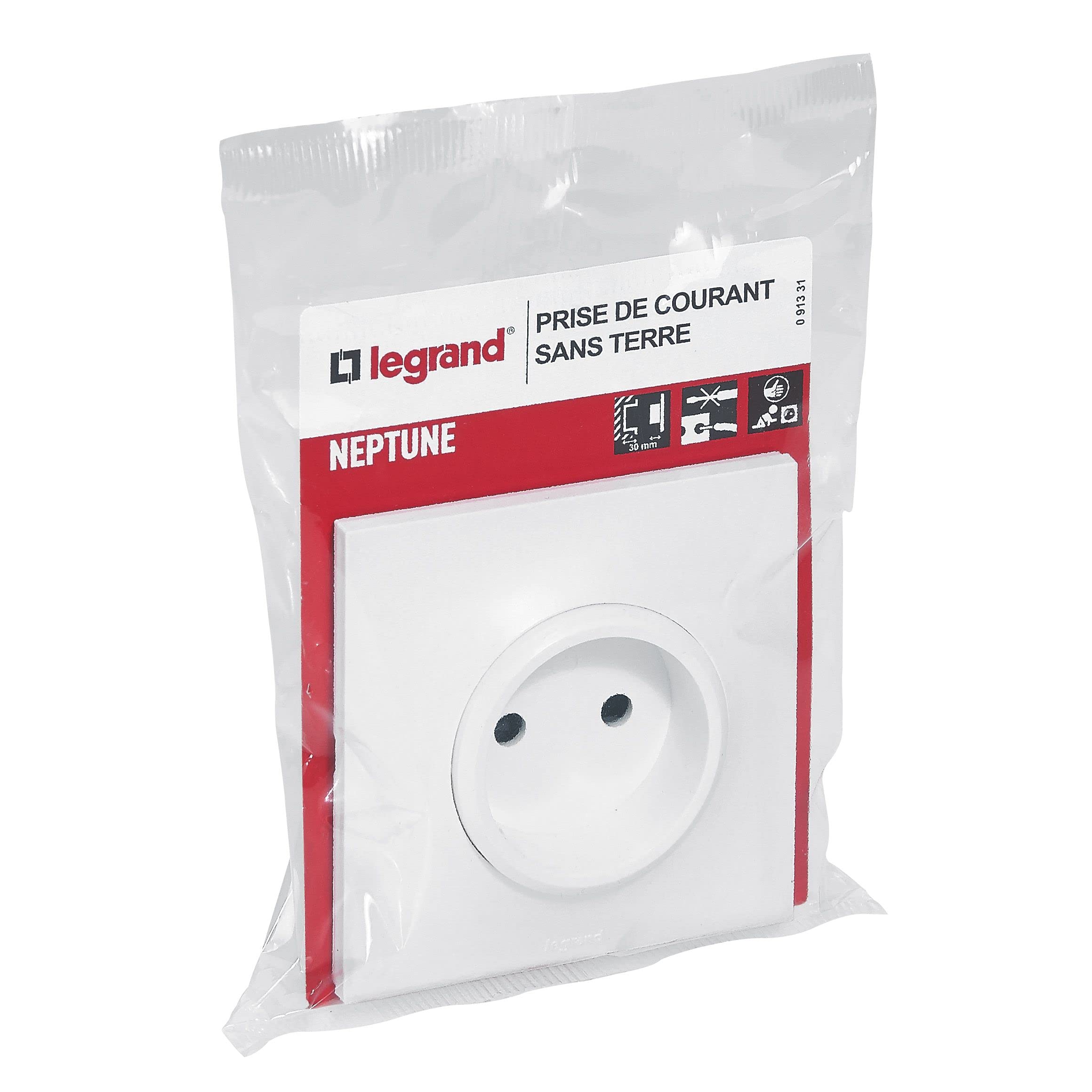Legrand Leg91331 Neptune Presa Corrente Senza Terra - 3680 W, 230 V, Facile Da Installare, Colore Bianco