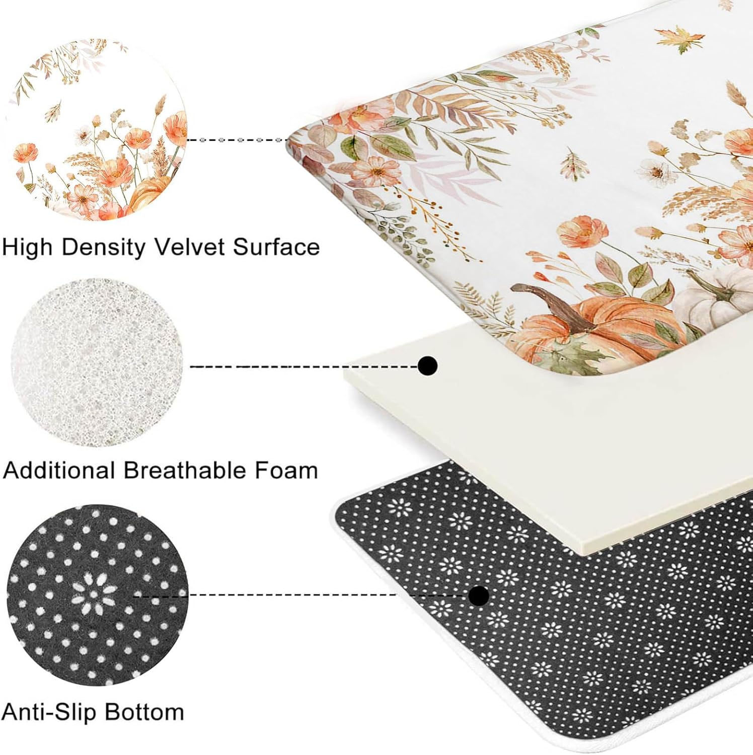 4Pcs Fall Shower Curtain Set Autumn Farmhouse Floral Pumpkin Bathroom Set