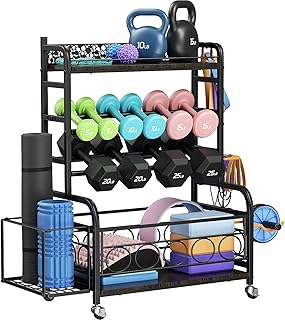 Weight Rack for Dumbbells, Dumbbell Rack Weight Stand, VOPEAK Home Gym Storage Rack for Yoga Mat Kettlebells and Strength Training Equipment, Weight Storage Holder Rack for Dumbbells with Wheels