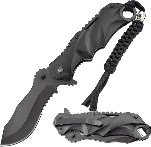 Snake Eye Tactical Cuchillo de supervivencia de caza plegable de metal de apertura negra asistida