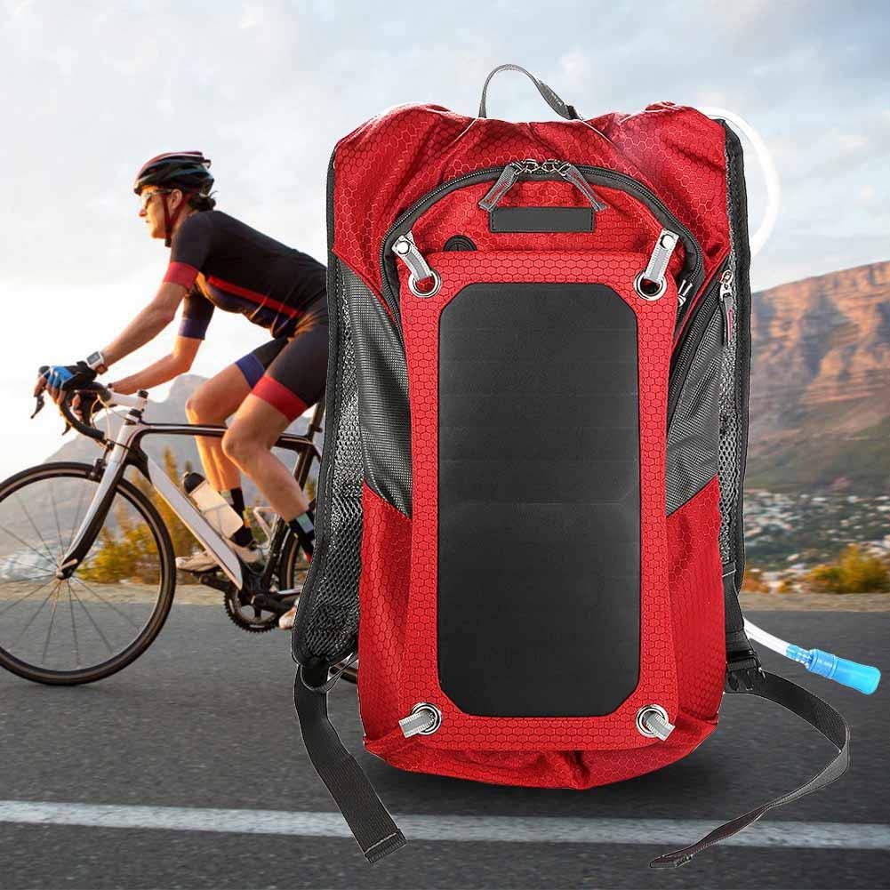 Borsa solare multifunzione, zaino da esterno con pannello solare da 6,5 ​​W, borsa di ricarica USB, adatta per ciclismo, escursionismo, campeggio, .(red)