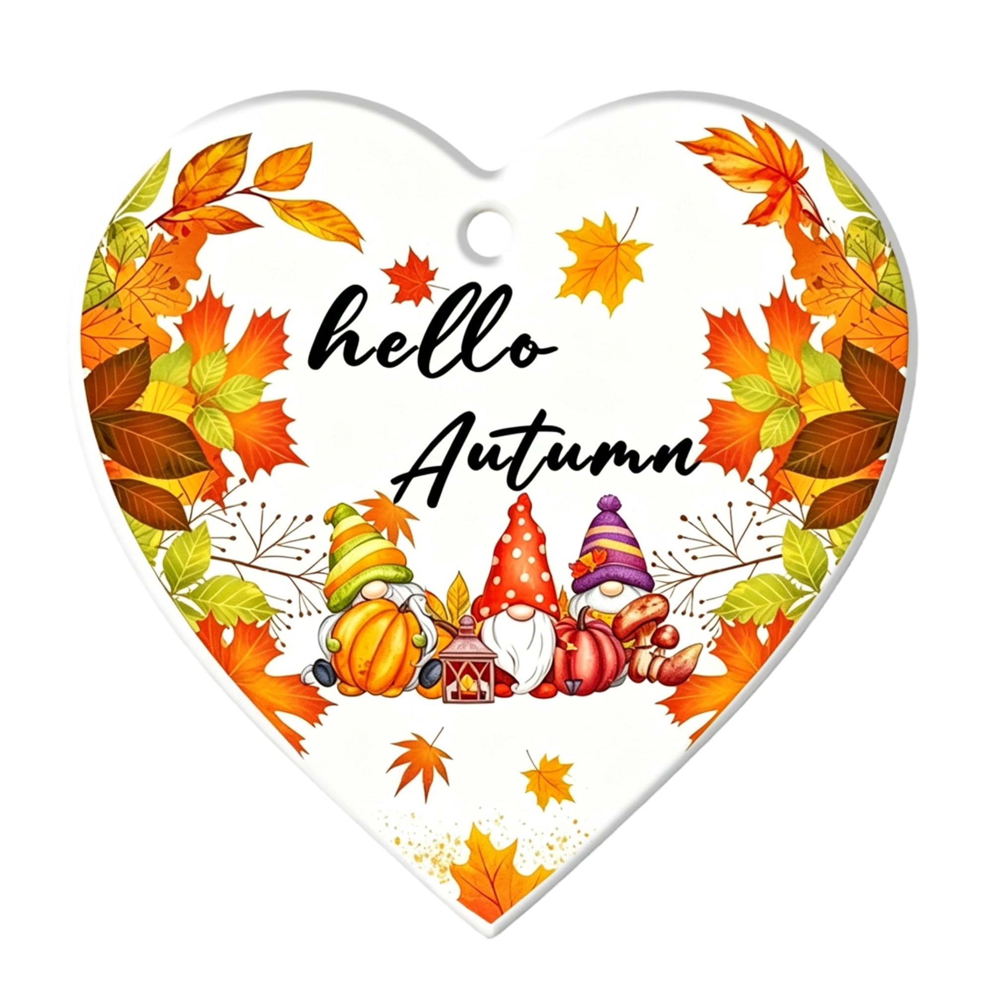 Hello Autumn Decorations Ceramic Heart Plaque