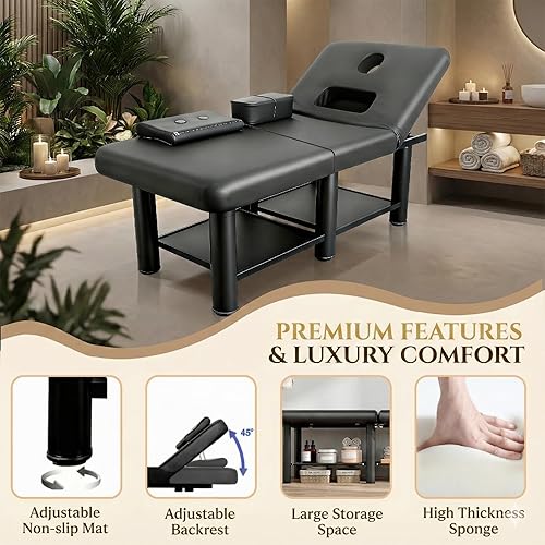 Miniatura 4 de Mesa de masaje estacionaria, cama de masaje profesional con capacidad de peso de 1700 libras, cama de belleza extra ancha de 75 pulgadas de largo x