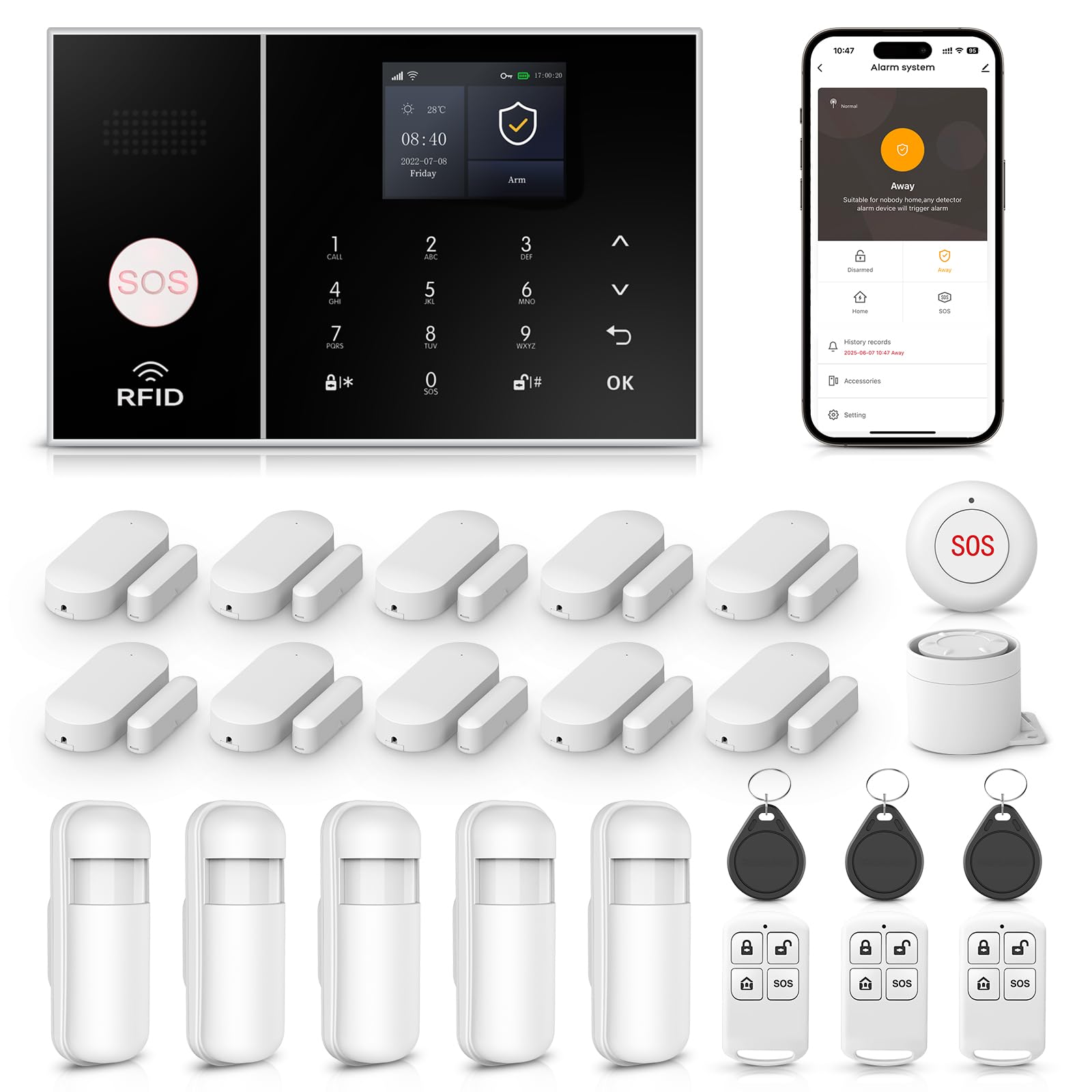 LWOHSI A108F Alarm System for Home Security,WiFi+GSM 4G DIY Alarm Kit with Phone APP Alert, Door/Window Sensor, Remote, Compatible with Alexa and