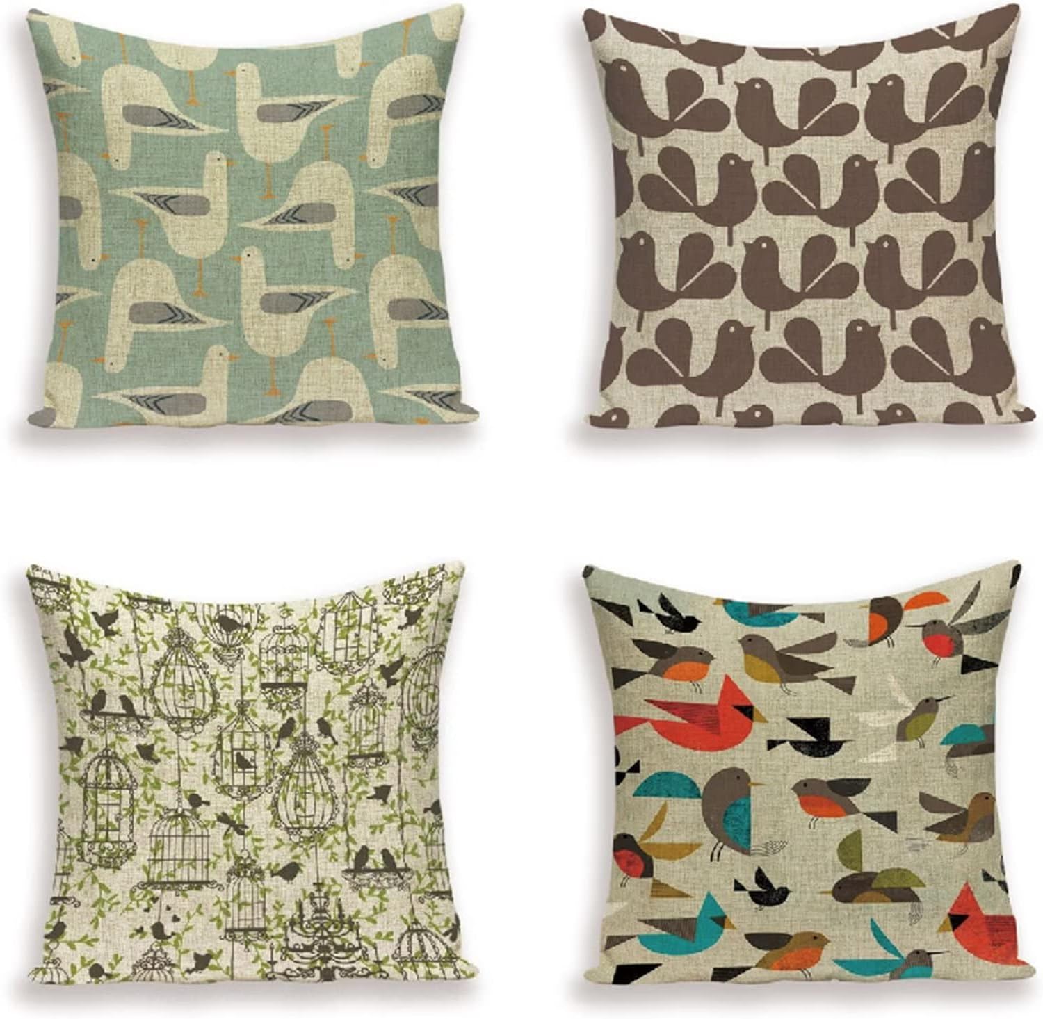 LOEBKE Grey Bird Throw Pillows 20x20in Set of 4, Outdoor