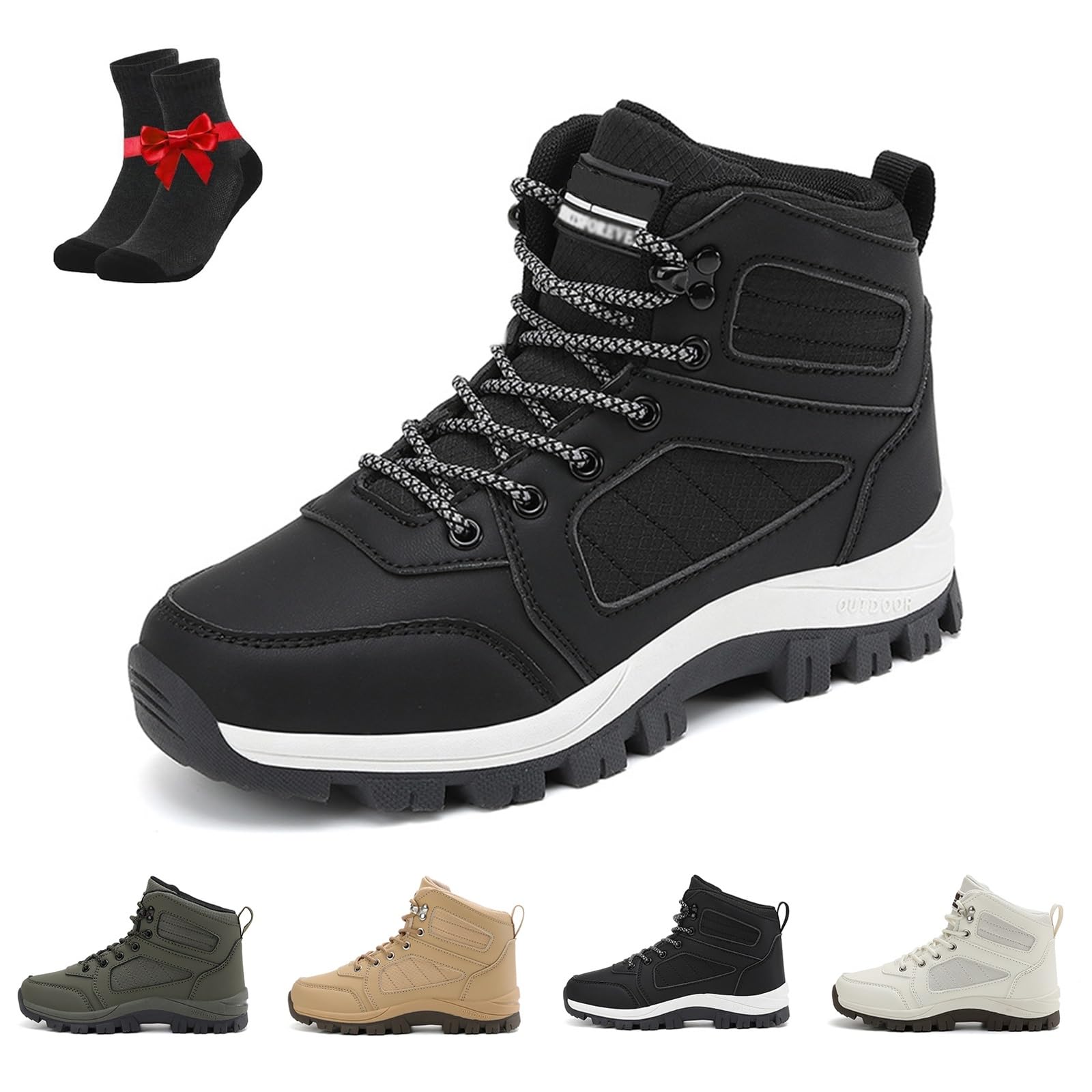 Womens Waterproof Hiking Boots Outdoor Ankle Boots with Non-Slip Sole Comfortable Trekking Shoes for Cold Weather