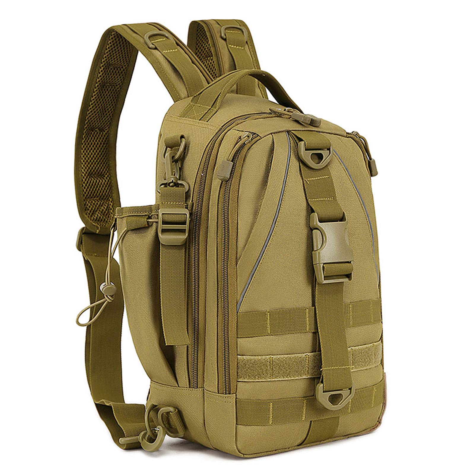 Large Tactical Shoulder Backpack Fly Fishing Sling Bags Water Resistant MOLLE Assault Pack One Strap Chest Sling Pack for Hiking Fishing Cycling Travel