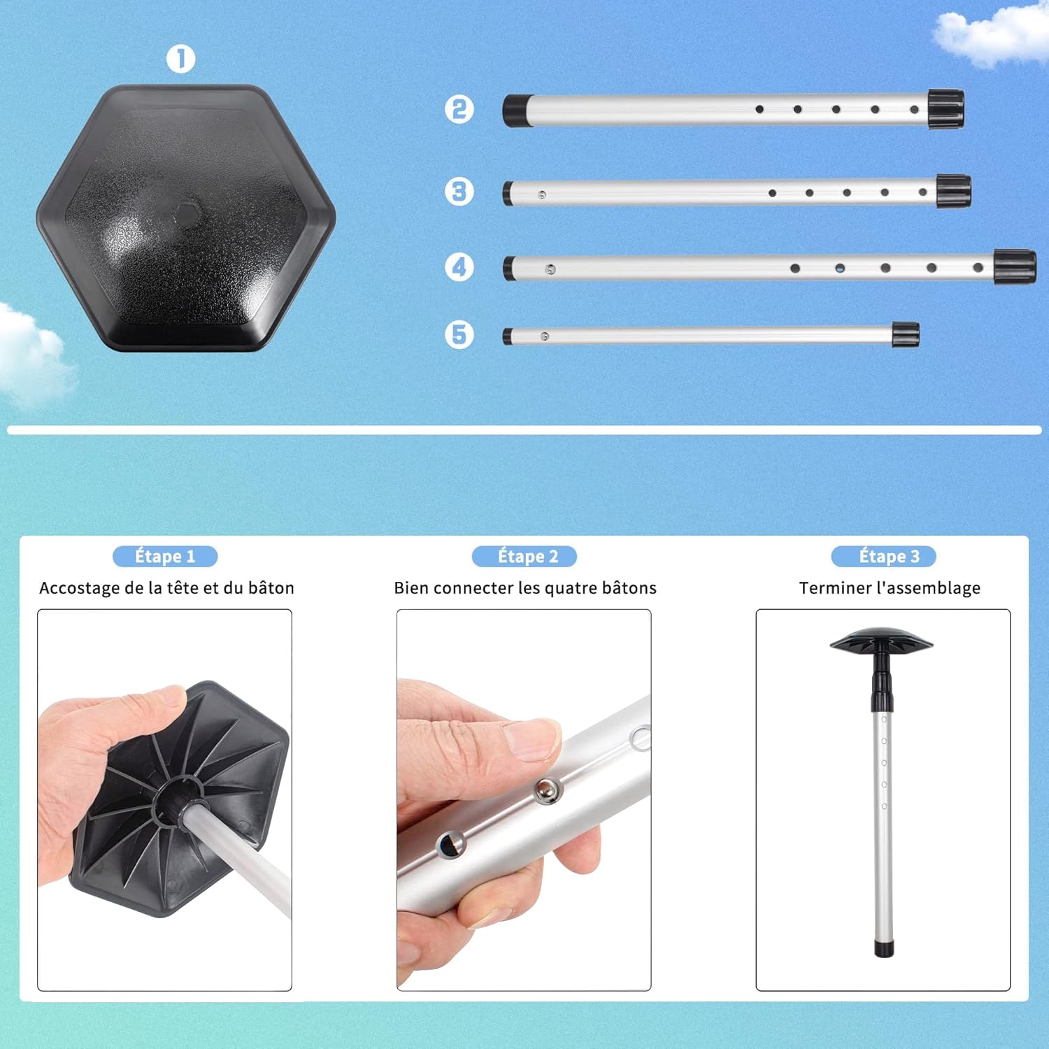 OUUTMEE Golf Reisetaschen Stützstange, Aluminium Golf Stützstange Sechseckig Schlagfestig Golf Reiseabdeckung Flexible Golf Club Travel Support Schutz Stick Bar