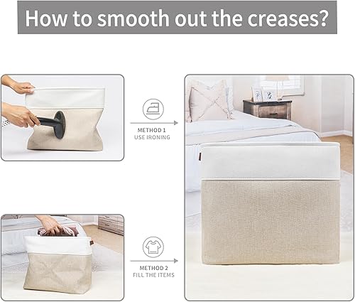 Miniatura 5 de Cestas de almacenamiento de tela grandes  Contenedores de almacenamiento de 50 litros, cestas decorativas de lino con asas para organizar, estantes,