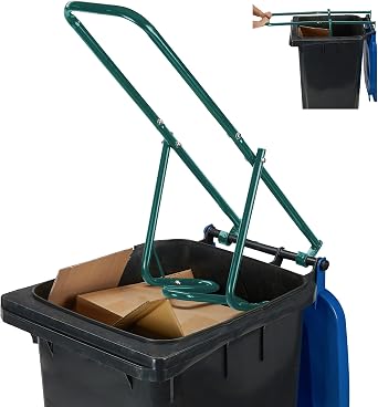 Relaxdays 10031396 Rubbish Press For Wheelie Bins, Household Waste Compressor, Manual, Recycling Compactor, Steel, Green, 1 item