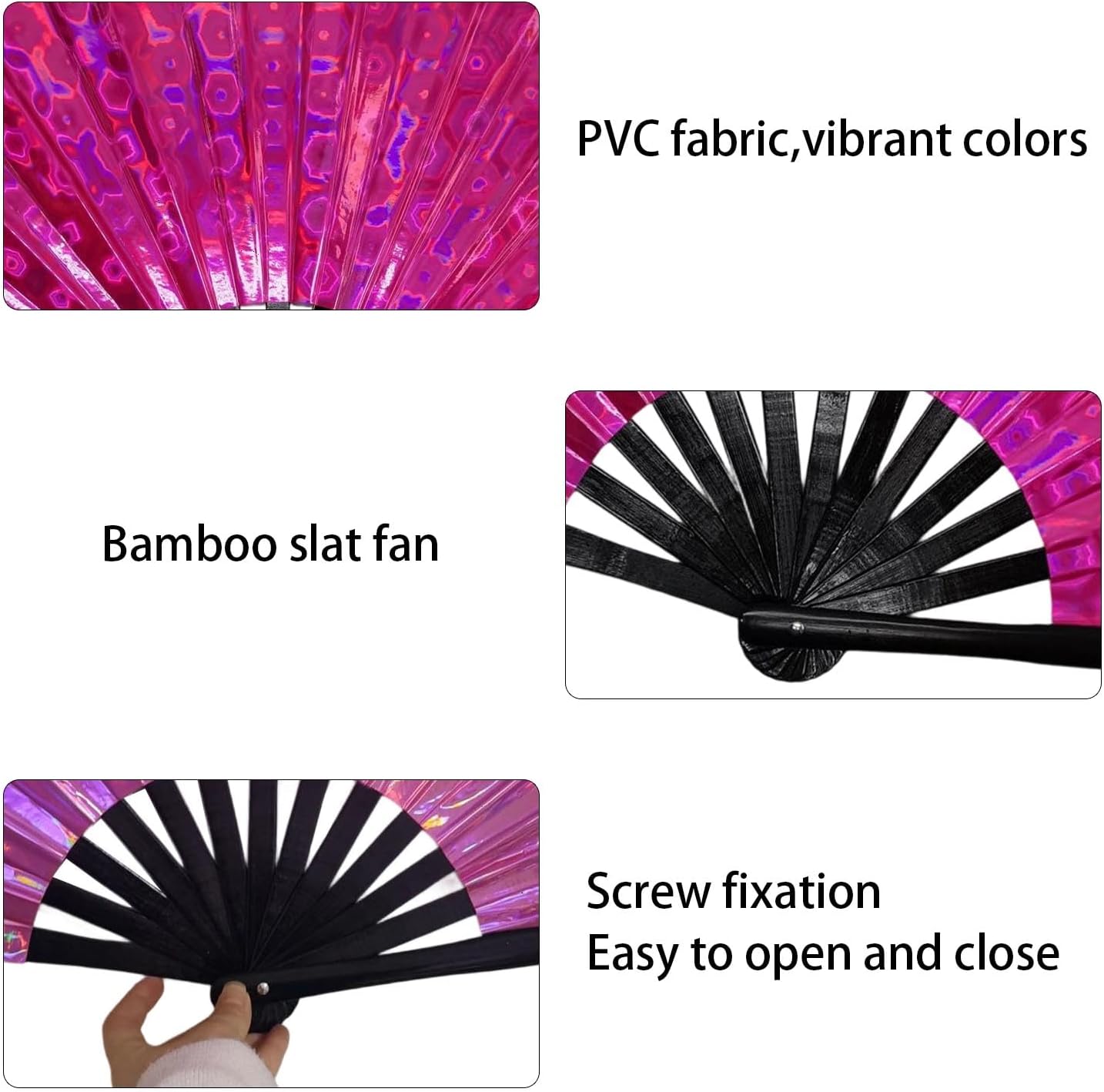 Peiiwdc Boots on The Ground Hand Fan, 2025 New Large Glitter Holographic Rave Hand Fan with Bag, Clacking Fans for Line Dancing, Chinese Vintage Retro Fans, for Performance, Dance, Party & Gift (H)