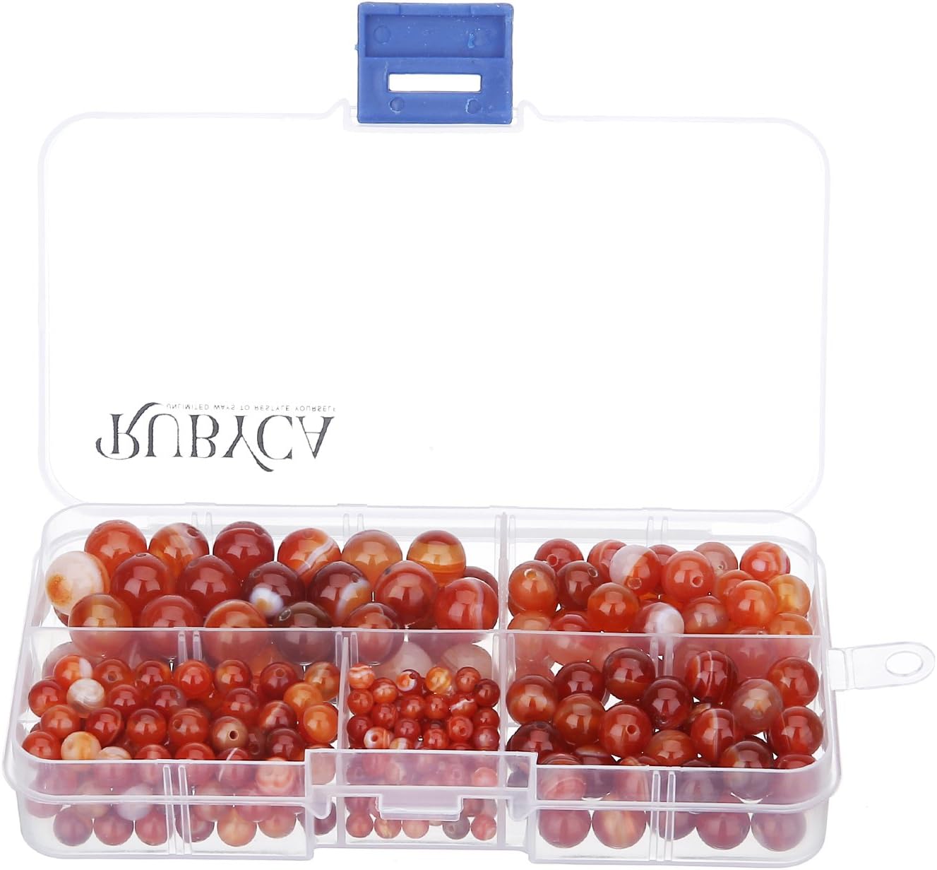 RUBYCA Natural Red Stripe Agate Gemstone Round Loose Bead Organizer Box DIY Jewelry Making Mix Sizes, Red Striped Agate - Image 3