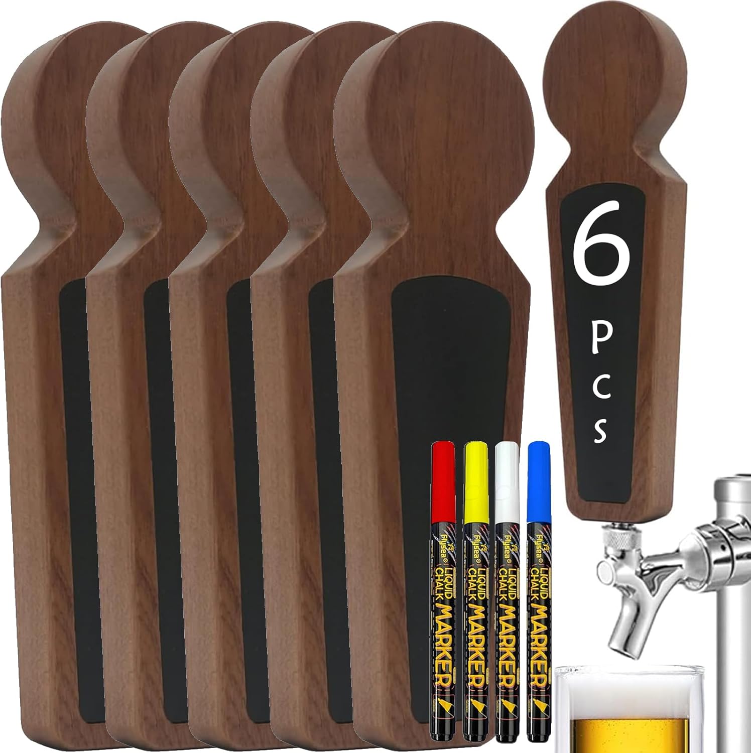6 PCS Beer Tap Handle, Tap Handle with 4 Markers, Beer Keg Tap for Kegerator, Homebrew and Bars