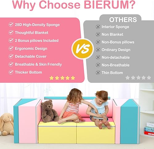 Miniatura 34 de BIERUM Sofá para niños, 6 piezas, sofá infantil para dormitorio, sala de juegos, sofá multifuncional para desarrollar la inteligencia, la 6 piezas