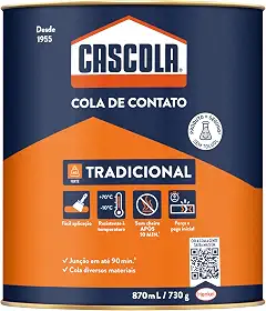 Cascola Cola Tradicional sem Toluol, Adesivo de Contato, 1x730g