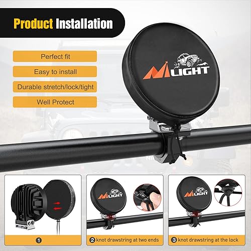 Miniatura 4 de Nilight Cubierta de Luz Pod Redonda de 7 Pulgadas para Conducción Todoterreno, 7.25 Pulgadas de Diámetro, Cubierta Protectora de Cuero Negro para