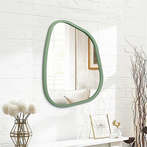 Miniatura 133 de Espejo de pared irregular de 26 x 18 pulgadas, espejo de baño grande asimétrico con marco de madera, espejos decorativos artísticos modernos