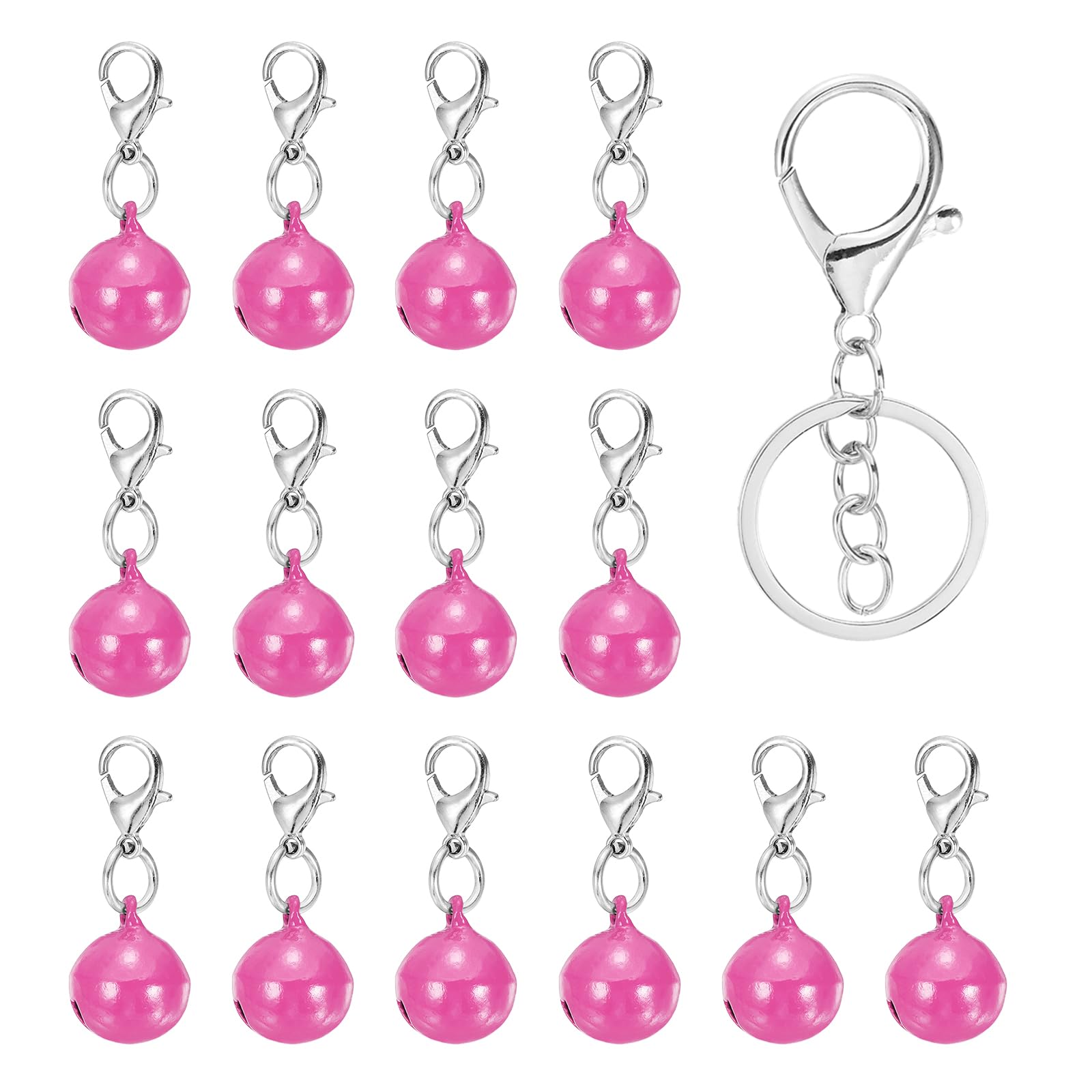PATIKIL 14 PCS Dog Bell, Mini Cat Bell Small Pet Keychain Bells Buckle Cute Bulk Metal Loud Jingle for Dog Collar Charm Pendant Necklace DIY Crafts Christmas Decorations, Rose Red