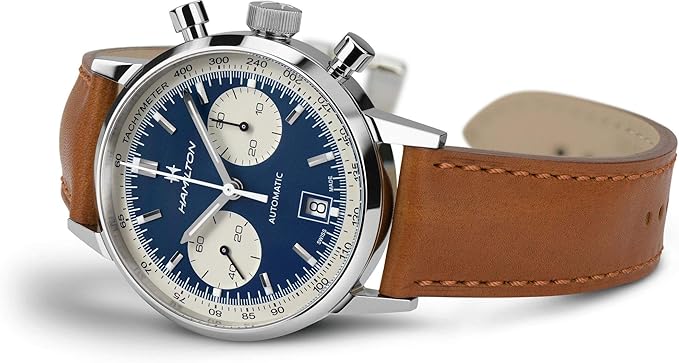 Hamilton Hamilton American Classic Automatic Men's Watch, 40mm Stainless Steel Case, Swiss Made, Blue Dial Analog Wrist Watch for Men, 100m Waterproof, Sapphire Crystal, Cow Leather Strap 