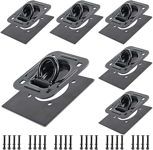 Miniatura 7 de Paquete de 4 anillos en D de amarre empotrados, capacidad de 6,000 libras, atornillado, con placas de soporte de respaldo, para remolquecamión de