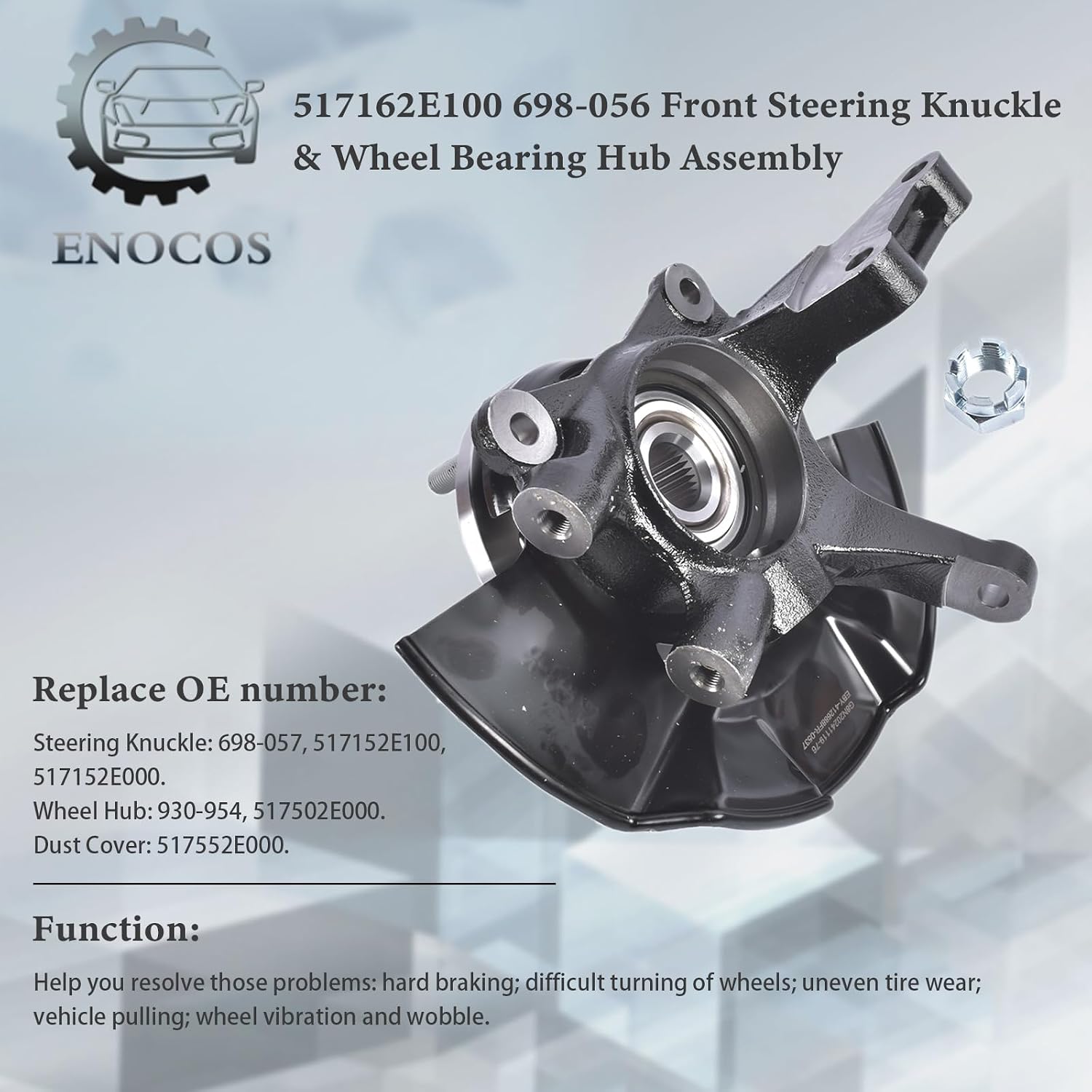 517162E100 698-056 Front Steering Knuckle & Wheel Bearing Hub Assembly Compatible with 2005-2009 Hyundai Tucson Kia Sportage Right Passenger Side, Replace# 930-954 51750-2E000