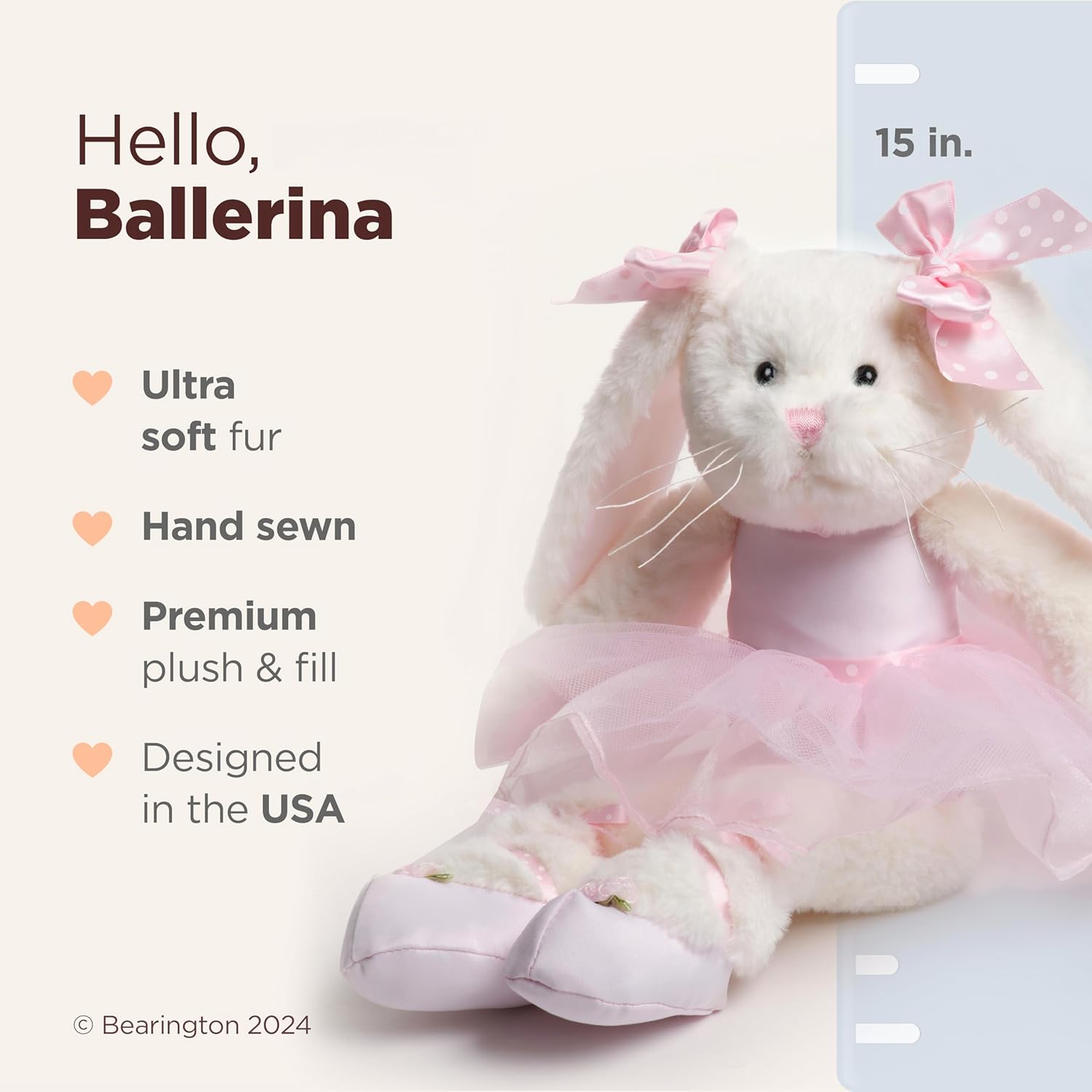 Bearington Collection Ballerina Stuffed Animal - Ballet Doll - Dance Recital Gifts for Girls - Bunny Lilly - 15"