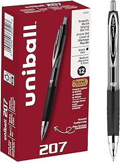 uni-ball 207 Retractable Gel Pens Medium Point, 0.7mm, Black, 12 Pack