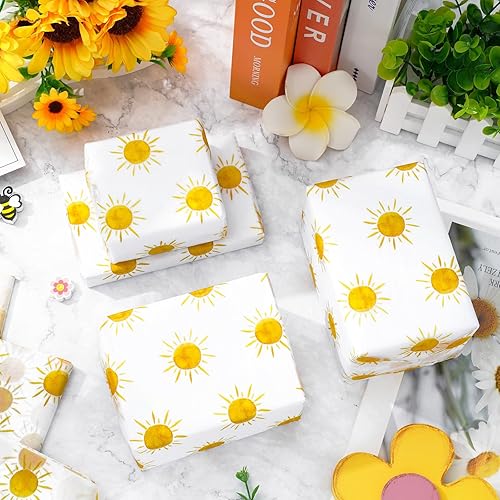 Miniatura 4 de Whaline 100 hojas de papel de seda bohemio con sol amarillo, papel de regalo para el primer viaje alrededor del sol, papel de arte para manualidades
