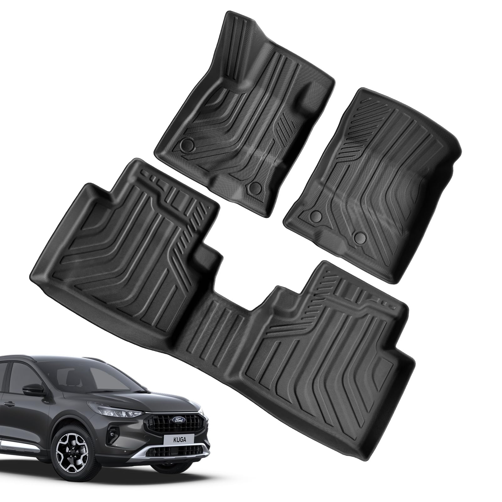 (3 Piezas) TPE Alfombrillas para Ford Kuga MK3 PHEV 2020-2025 2026 | Alfombras Originales, Tapetes con Bordes Elevados, Accesorios Antideslizantes e Impermeables, Volante Izquierdo