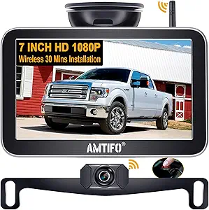 AMTIFO Wireless Backup Camera Car HD 1080P WiFi Rear View System 7 Inch Monitor Kit Truck Camper RV Hitch Auto License Plate Back Cam W70