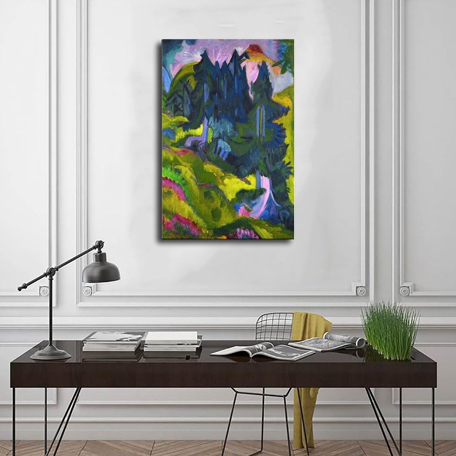 ANFOTCM Ernst Ludwig Kirchner, krajobraz jodły, las jodłowy, plakat do estetyki pokoju, płótno, sztuka ścienna, plakat i nadruk, 60 x 90 cm