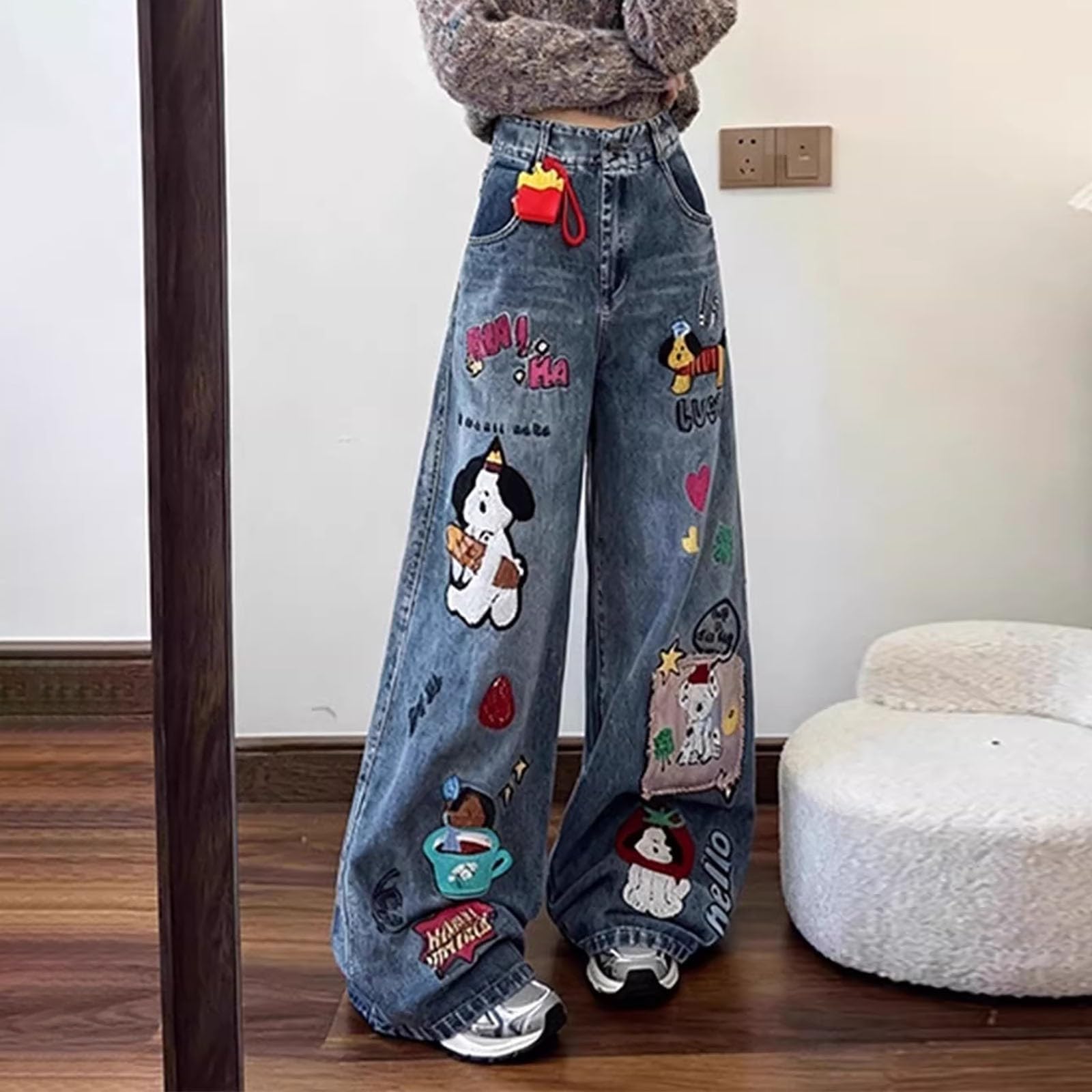 Jeans Donna Curvy Jeans Vita Alta Casual Gamba Larga Pantaloni Baggy Curvy Leggeri Comodi Pantaloni Denim Elasticizzati Larghi Eleganti Palazzo Pantalone Wide Leg Taglie Forti Vintage