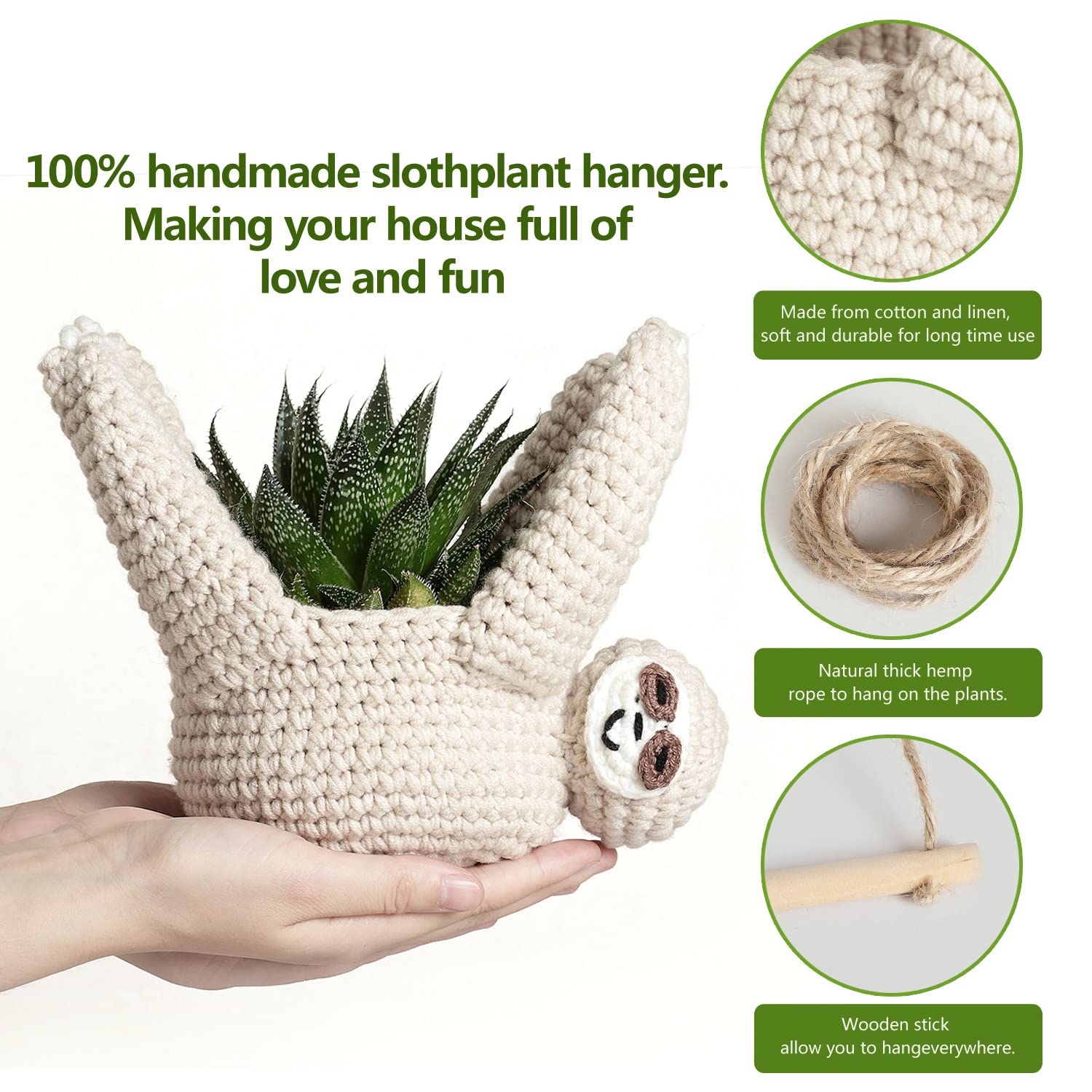 OUNONA Portavasi Realizzato a Mano in Stile Bohemia Appendiabiti per Fioriere Forma di Bradipo Portavasi in macramè per Piante Decorazione Elegante per Casa e Giardino