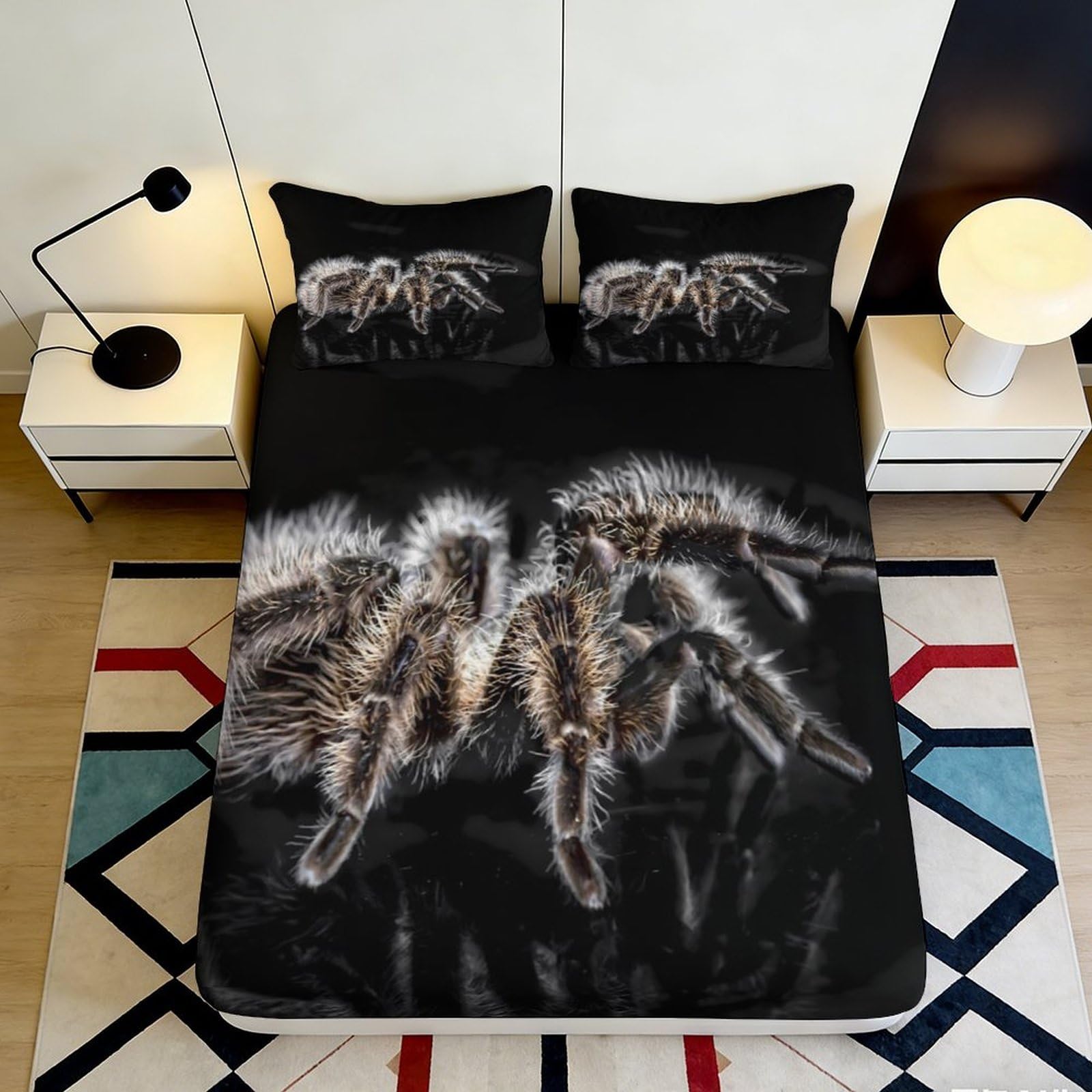 3D Printed Tarantula Fitted Sheet Microfiber with Spider Web Mattress Cover for Bedroom Dormitory Guest Room Durable Mattress Protection 180x200x25cm