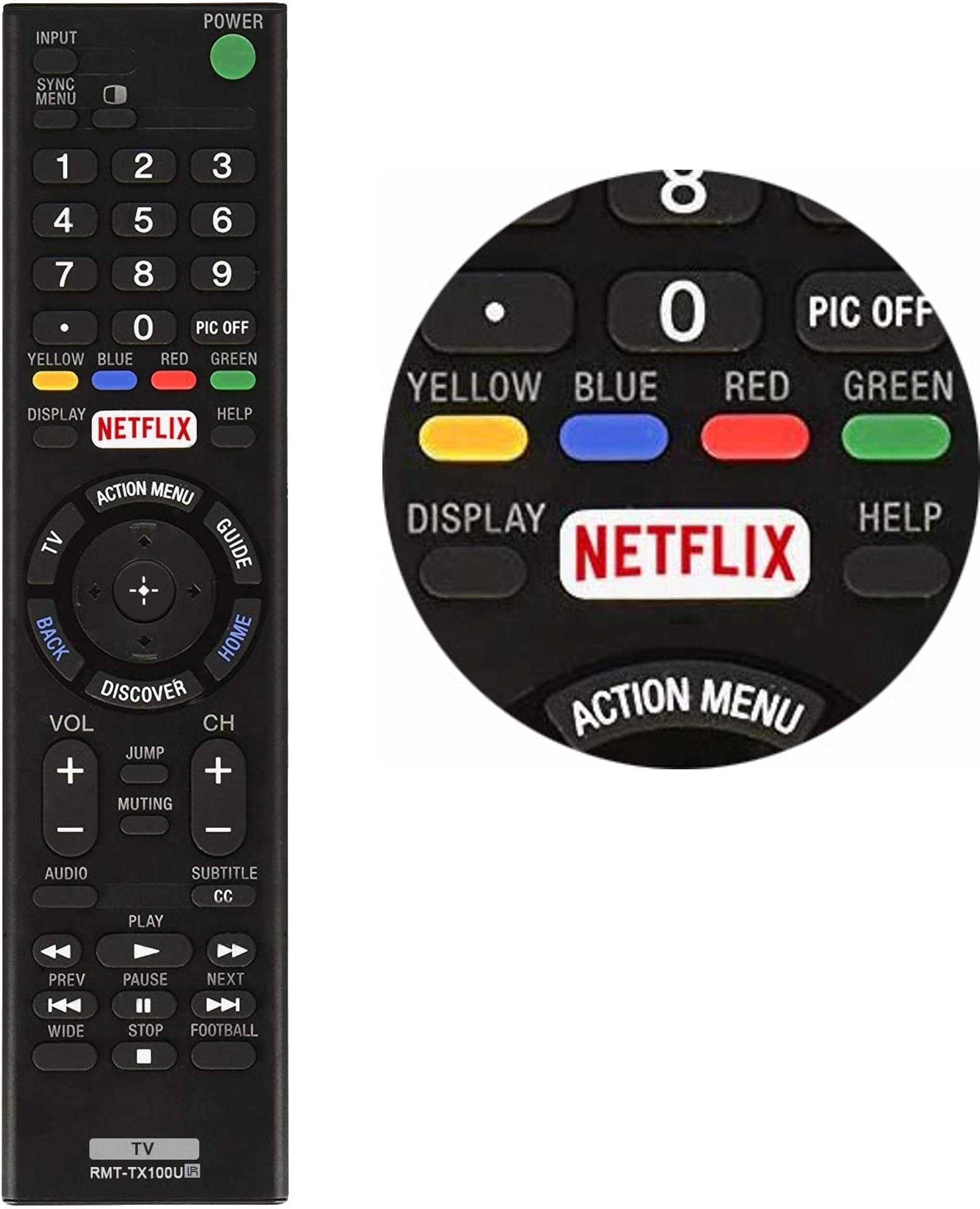 RMT-TX100U Remote Control Replacement for Sony TV RMT-TX100U/ RMT-TX102U/ RMT-TX200U/ RMT-TX300U