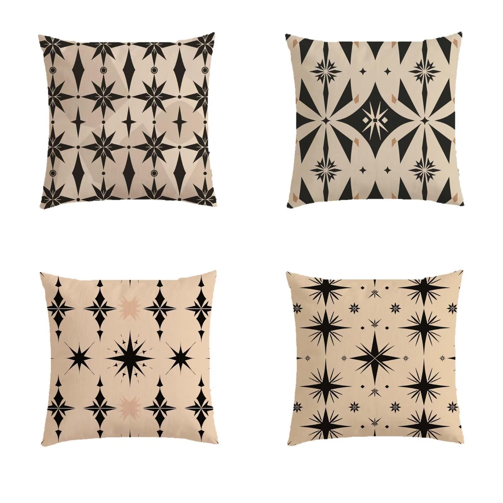 Housse de coussin 70x70cm géométrique en lin pour salon de jardin | Lot de 4
