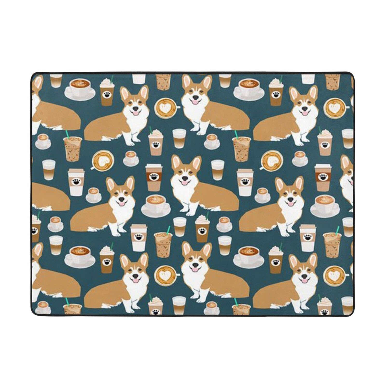 Tapis en flanelle douce et antidérapante grand format 160x121 cm motif corgi