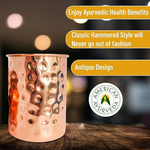 Miniatura 5 de A American Ayurveda - Vasos hechos a mano de alta calidad, sin forro, 99% cobre puro, vasos Moscow Mule, diseño minimalista (paquete de 4, 99%