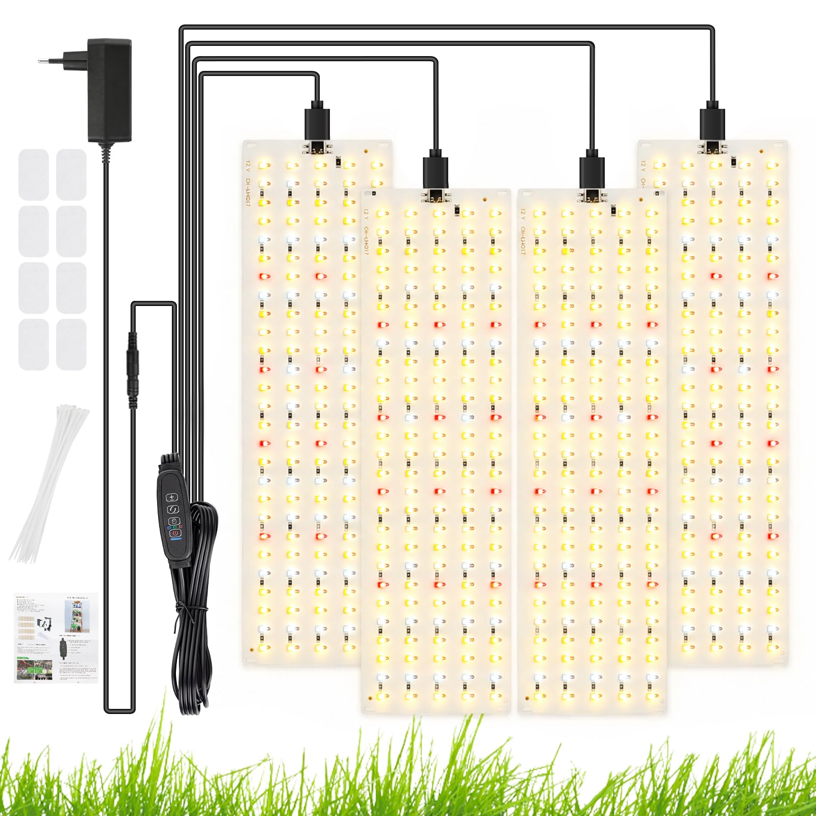 Grow Lights for Indoor Plants, 4 Pack Full Spectrum LED Grow Light Strip for Seedlings, Greenhouse Grow Lights with Auto 3/9/12H Timer, 10 Dimmable Levels, T5 Grow Light for Plant Shelves, Cabinets